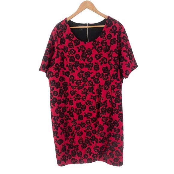 Size 3X‎ 22 24 RED/BLACK ROSE PRINT KNIT DRESS Day/Evening All-Season PLUS SIZE - Picture 4 of 5